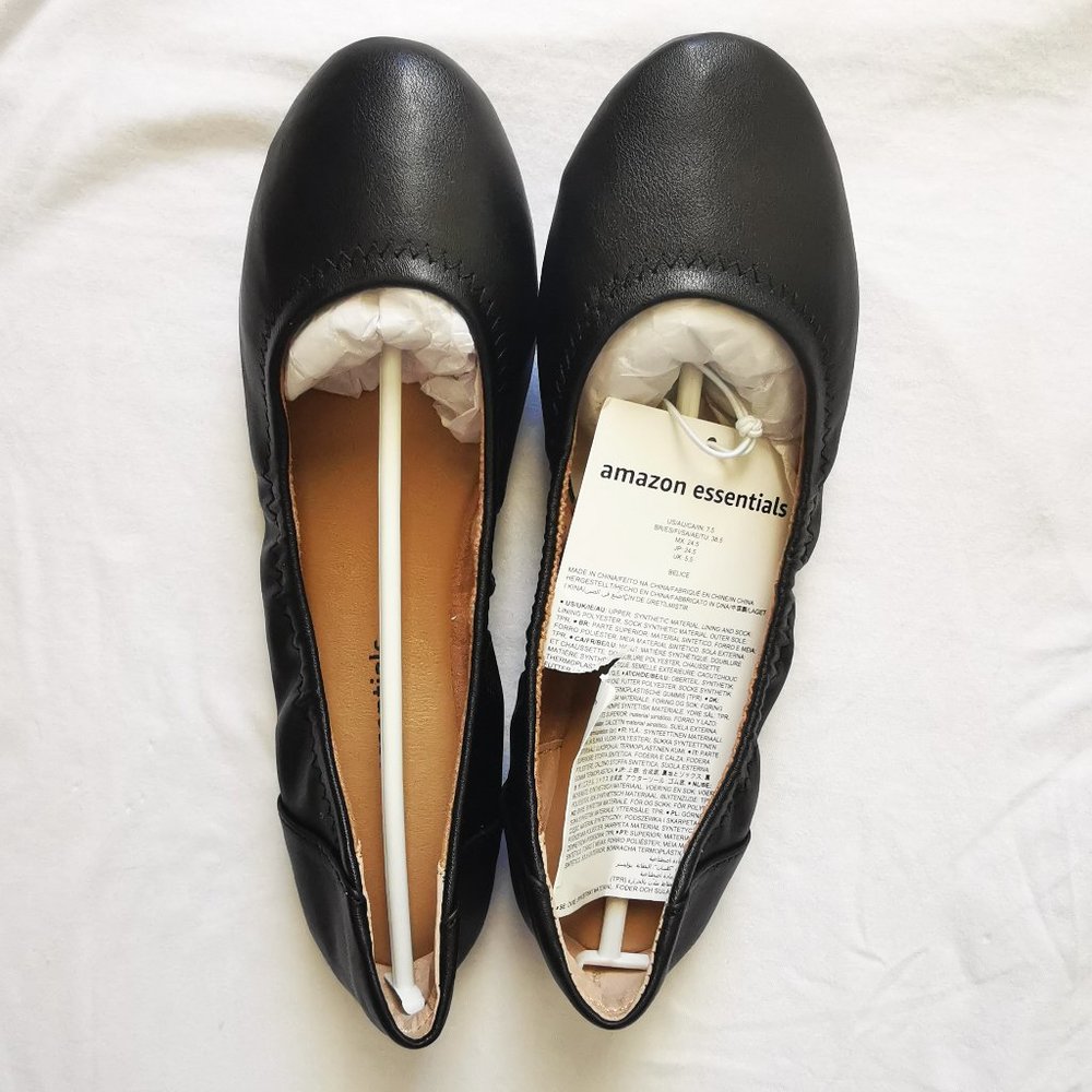Amazon Essentials Ballet Flats - Belice, Black Faux Leather Size 7.5